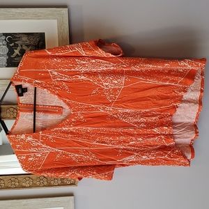 Mossimo - Orange Print Dolman Sleeve High Low Top XL